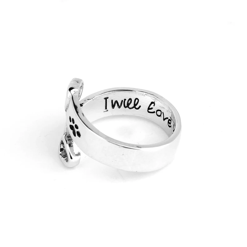 I will love you forever Pet paw prints rings Pet lover Dog Cat Memorial black Enamel Ring men Cute Puppy Paw Ring Jewelry couple 5