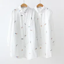 KYQIAO roupa feminina Женская белая хлопковая рубашка размера плюс, Женская Весенняя блузка с вышивкой в японском стиле
