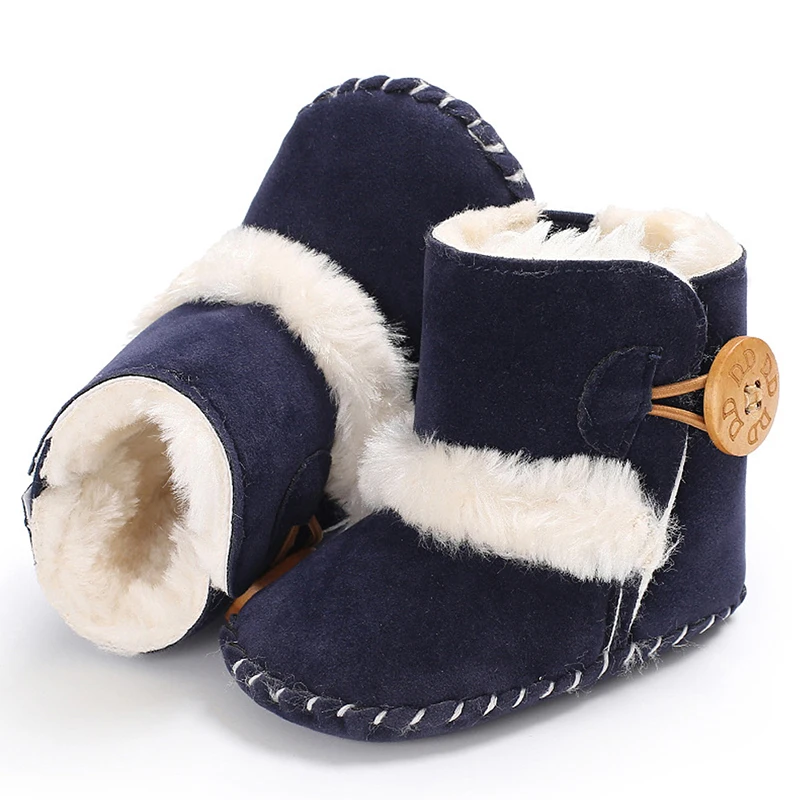 Baby Warm Snow Boots Boy Girl Winter Cotton Fabric Buckle Strap Flat With Plush Lining Rubber Outsole Non-slip Shoes