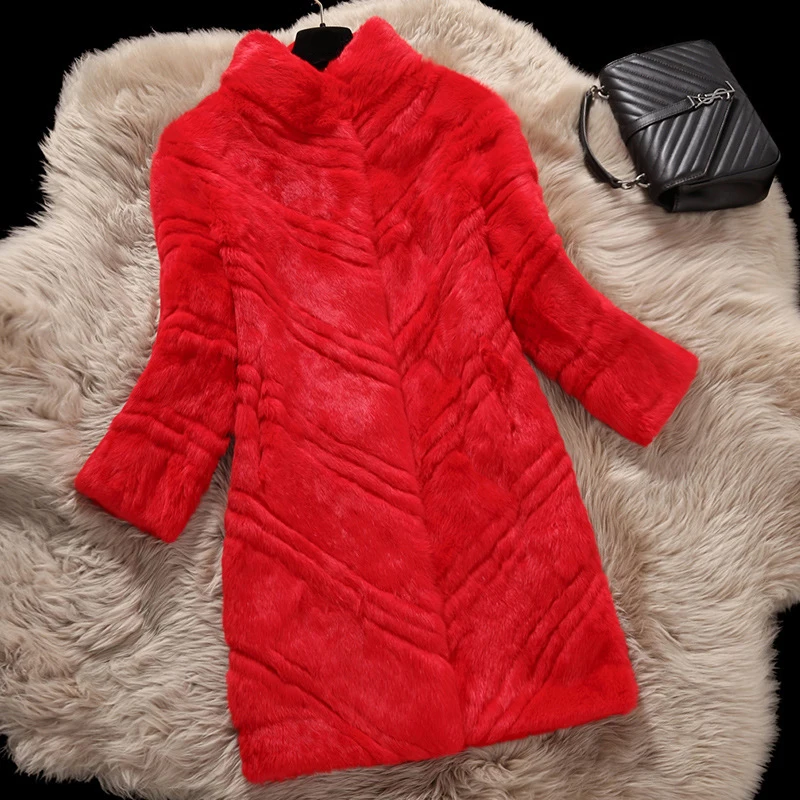Пальто из натурального кроличьего меха женское осеннее и зимнее приталенное длинное пальто из кроличьего меха Верхняя одежда женская куртка размера плюс S-XXXL g926