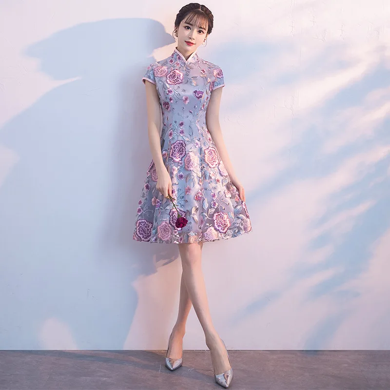 Большие размеры 3XL фиолетовое сексуальное китайское женское платье Чонсам с вышивкой Vestidos чиносы восточные Свадебные платья Вечерние платья
