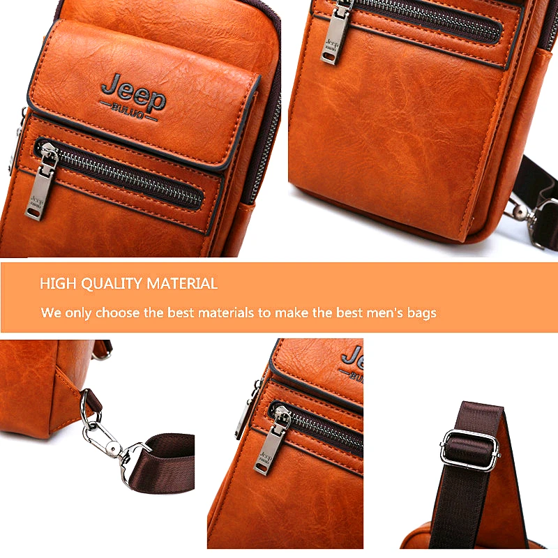 Мужской комплект нагрудная сумка jeep buluo, оранжевая сумка через плечо и кошелек из спилковой кожи, брендовая слинг-сумка, однолямочная кросс-боди сумка, все сезоны