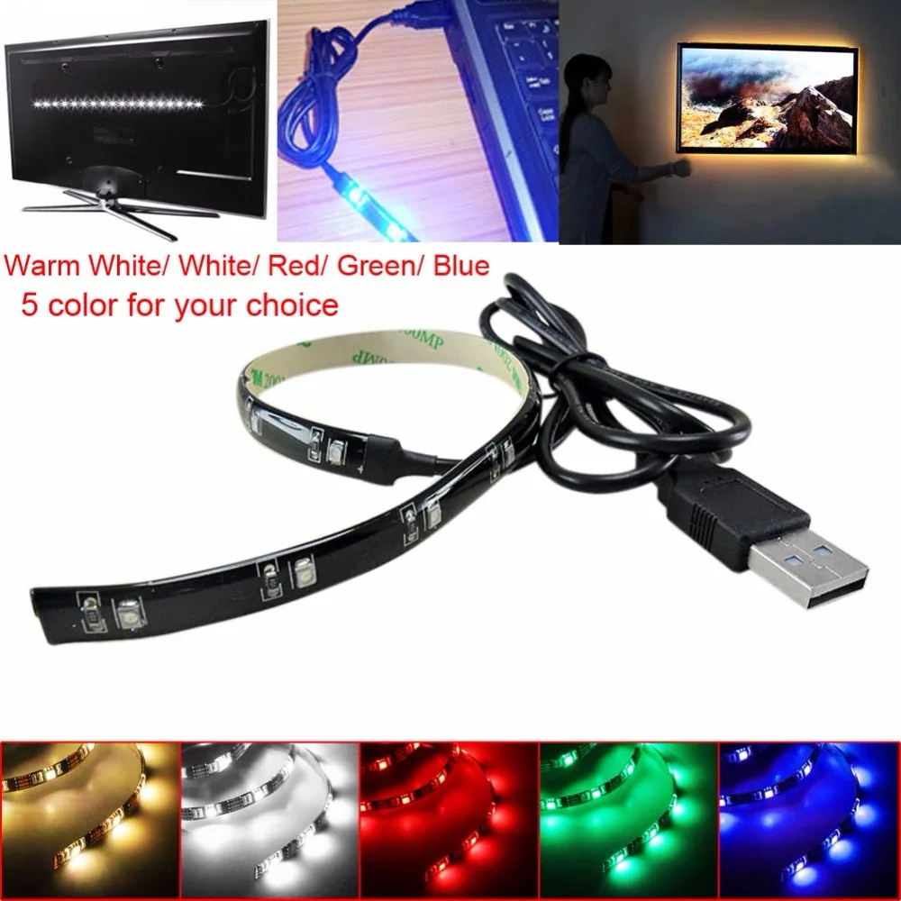 USB Power Supply 12 LED Strip 3528 5V Bias Lighting for HDTV TV Backlighting Light Warm White/White/Red/Green/Blue