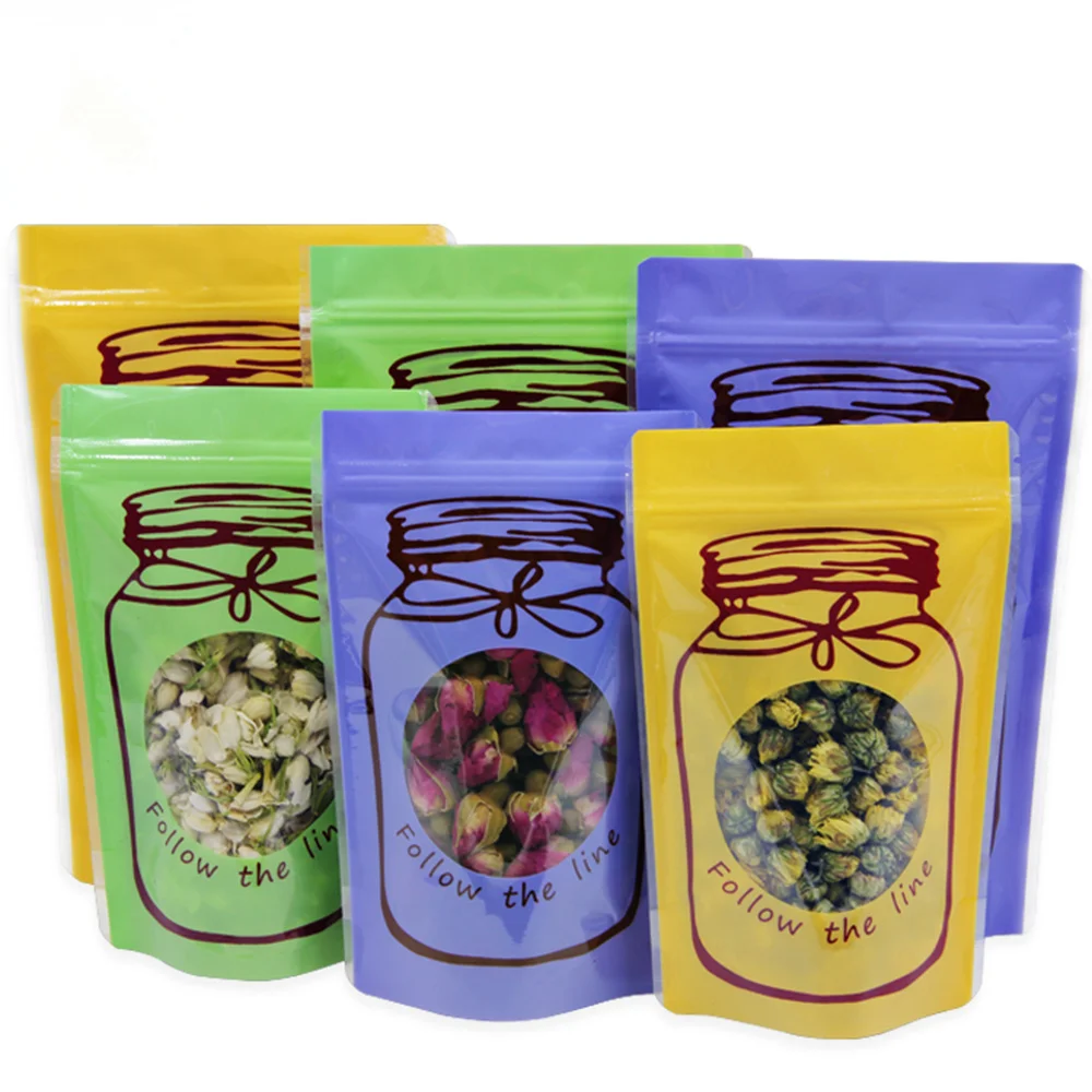 

100Pcs Stand Up Bottle Drawing Zip Lock Packaging Bags Plastic Resealable Zipper Pouches with Clear Window for Food Storage Pack