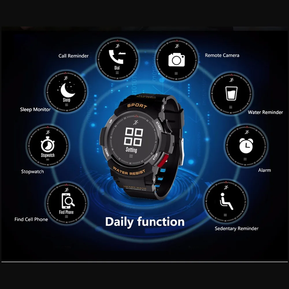 OGEDA мужские часы Bluetooth F6 Смарт IP68 водонепроницаемые пульсометр фитнес трекер