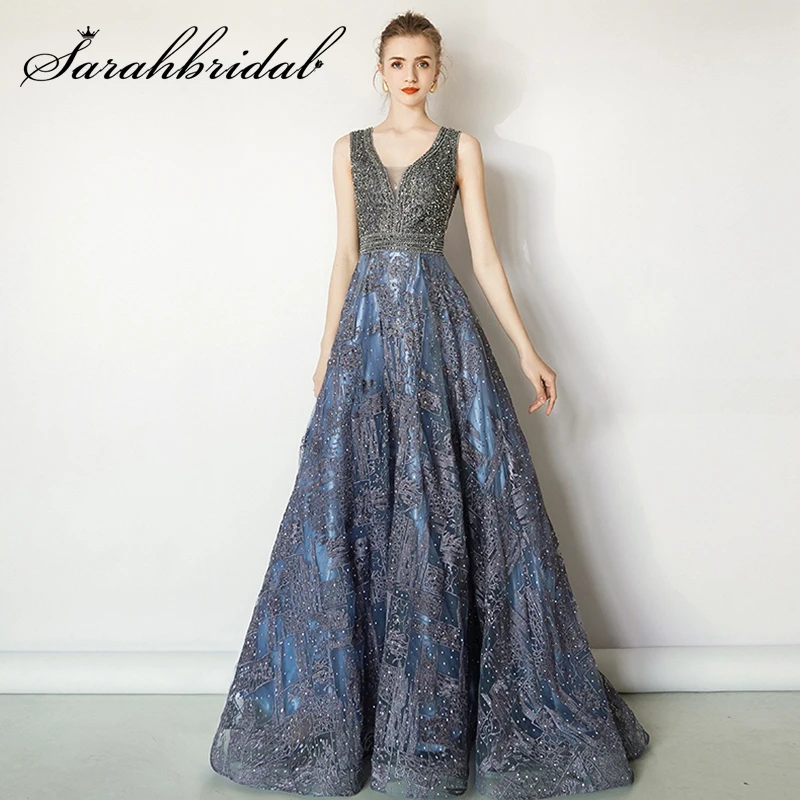 

Elegant Women Evening Party Dress 2019 Long V-neck Backless Formal Ceremony Fancy Ever Pretty Beaded Prom Party Gown CC5487