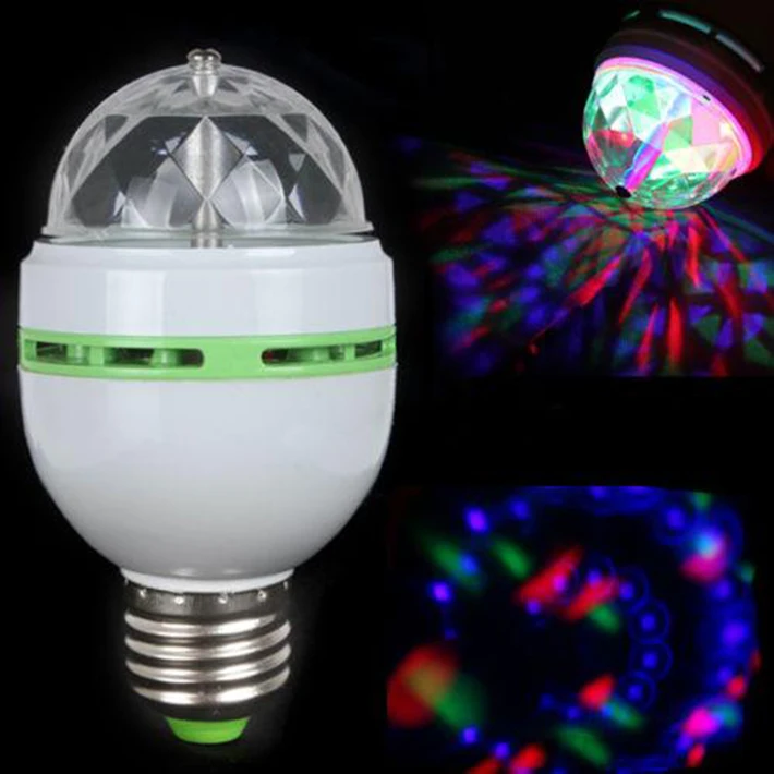 Полноцветная светодиодная лампа 3 Вт E27 RGB автоматическая вращающаяся
