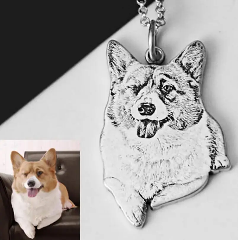 

S925 Silver Customize Cat Dog Pet Photo Pendant Carving Jewelry Name Tag Pendant