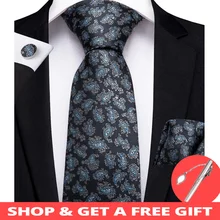 DiBanGu Роскошные синий, серый Пейсли Для мужчин подарки зажим для галстука Hanky запонки галстук шелковые галстуки Свадебная деловая вечеринка галстук набор MJ-7204