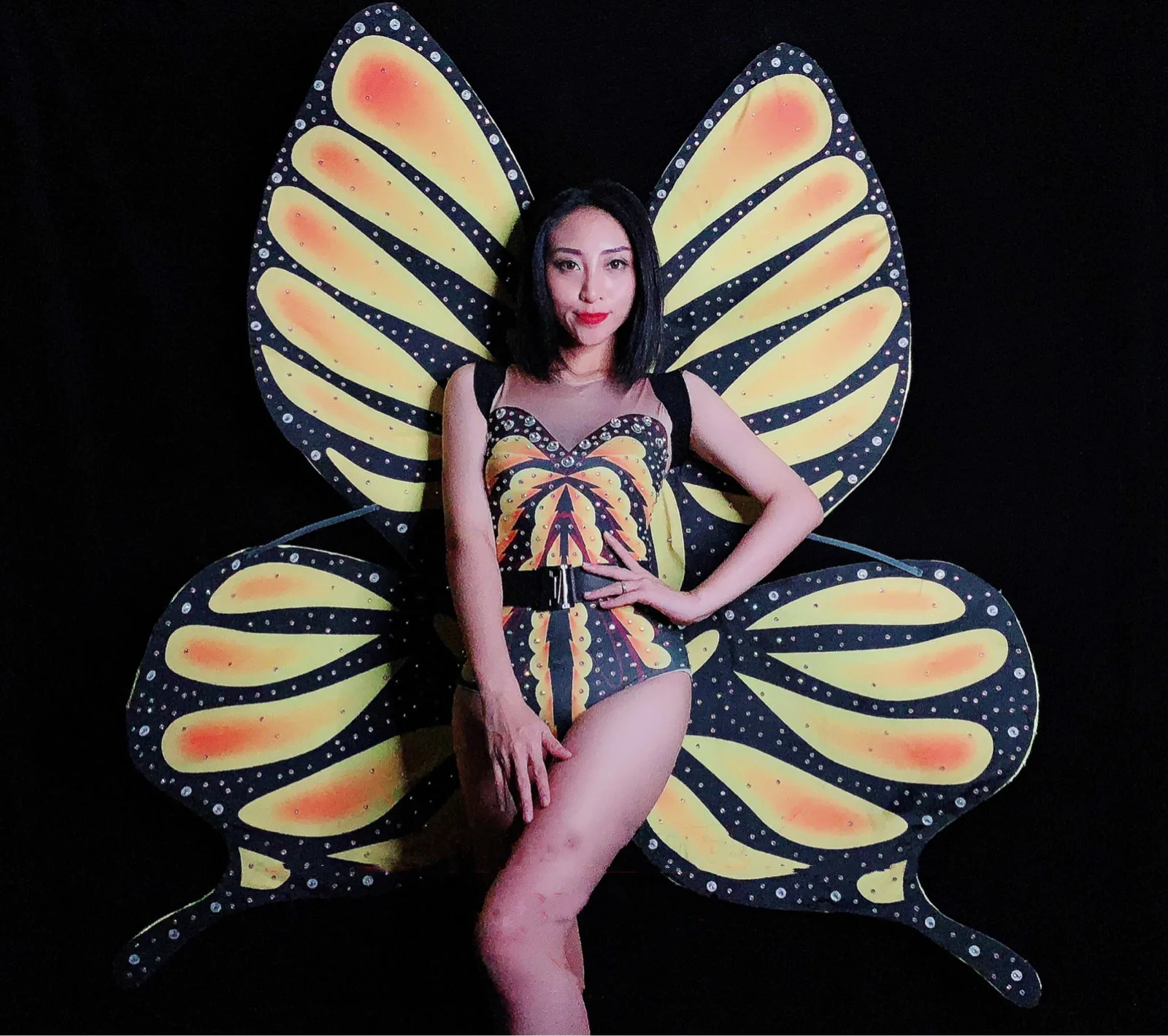 Танцевальные костюмы блестящие стразы бабочка сжигание 3D Крыло Боди Певица этап для женщин наряд для ночного клуба день рождения