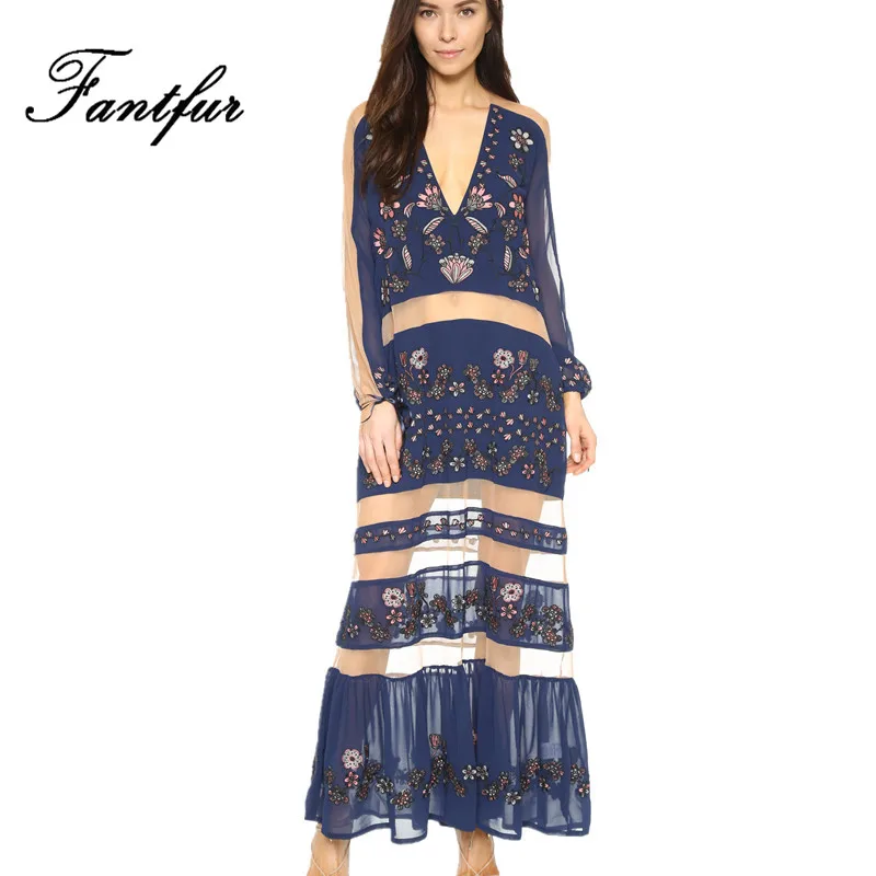 For Love Lemons Runway Long Dress Women New Embroidery Chiffon For Love Lemons Runway Long Dress Women New Embroidery Chiffon Patchwork Gauze Sleeve V Neck Maxi Vestidos In Dresses From S