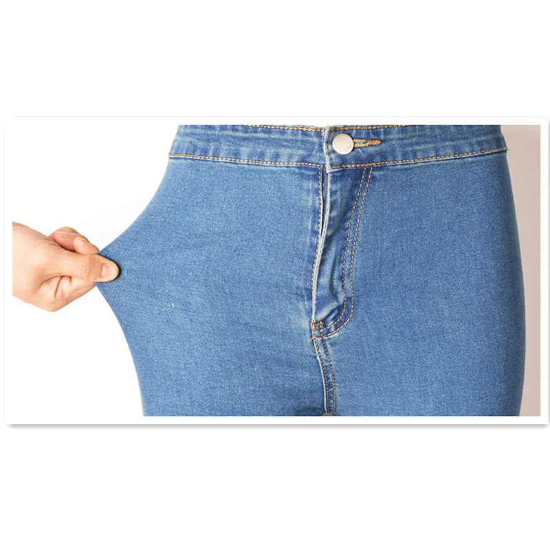 Stretch High Waist Torn Jeans Skinny Elastic Jegging Blue Pantalon Taille Haute Femme Trousers Mom Jeans Women Large 102