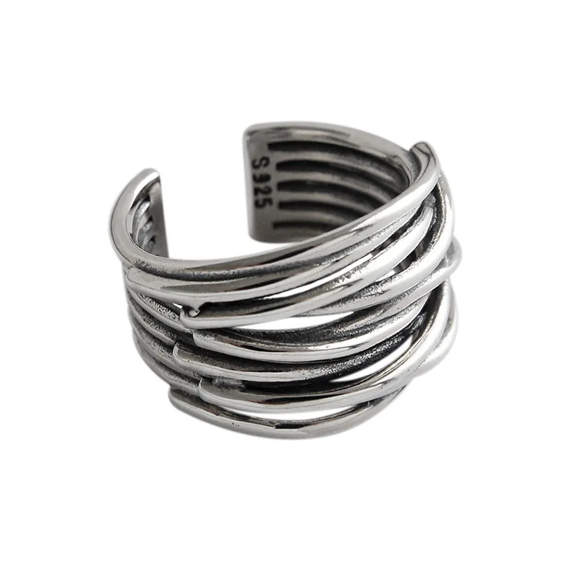 

Korean Style 100% S925 sterling silver open ring retro Normcore multi-layer line Weaving and winding female ring women Gift
