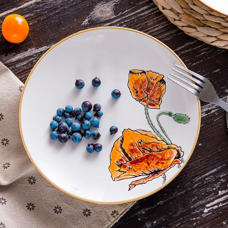 1PC 8.5 inch Ceramic Dinner Plate Flower Dishes Pasta Steak Dessert Plates Fine Bone China Kitchenware | Дом и сад