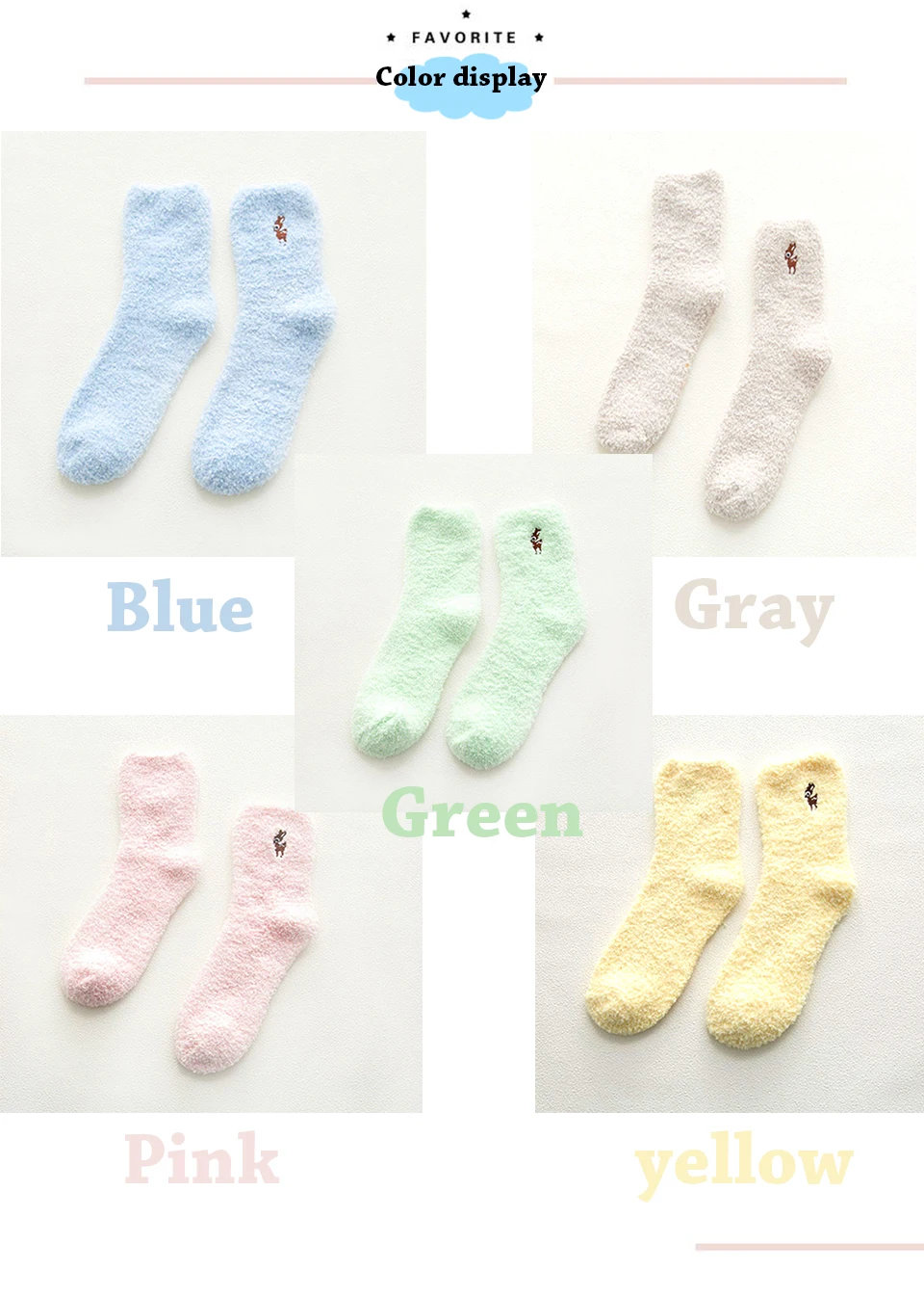 Autumn And Winter Wholesale Casual Cartoon Animal Elk Embroidery Plus Velvet Thick Coral Floor In The Tube Socks Home Ladies (8)