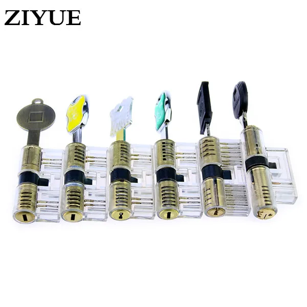 

2019 New Arrival Padlock Free Shipping New Arrival 6 Pcs Transparent Cutaway Visible Practice Lock Set With Box Pick Tools