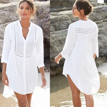 

Beach Tunic Pareo And Dresses Swimsuit Woman Women's Clothing For The Solid New Cotton Patchwork Grid Single Row Button Skirt