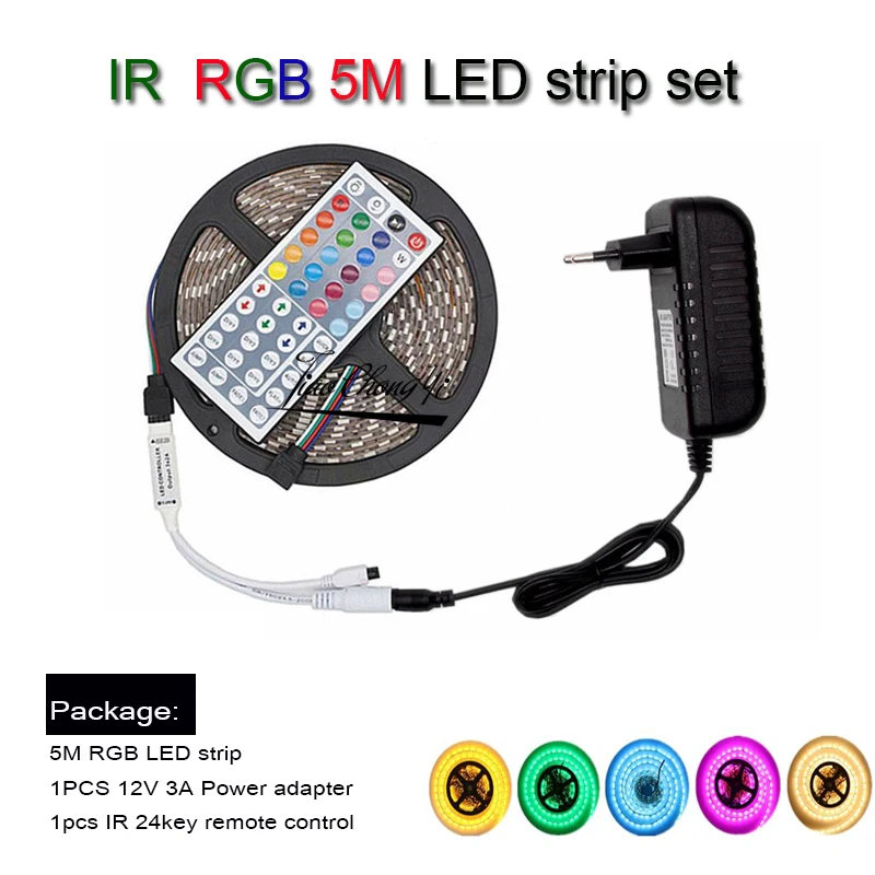 5 м 10 М 5050 RGB светодиодный полосы DC12V 60 Светодиодный/м гибкий LED светильник лента IP20/IP65 водонепроницаемое покрытие с защитой от 24key ИК контроллер Wi-Fi с светодиодный набор снаряжения