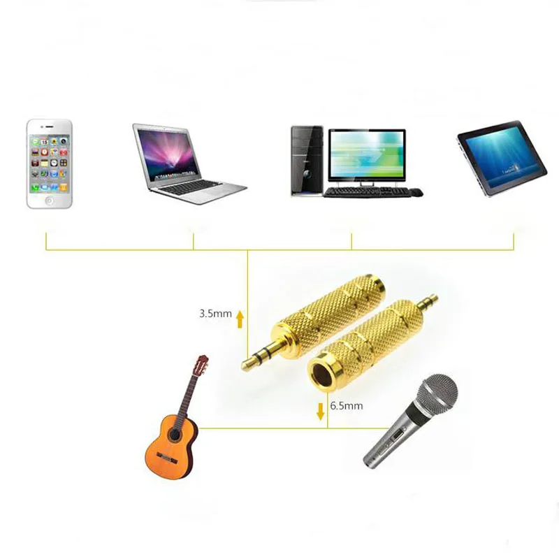 50pcs Audio Adapter 6 5mm Female to Male Jack 3 5mm Headphone Speaker Electric Guitar Connector Microphone Plug Gold Plating