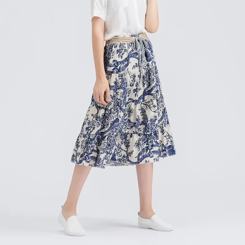 2016 Bohemian Style Women Summer Skirt Floral Print Pleated Skater Midi