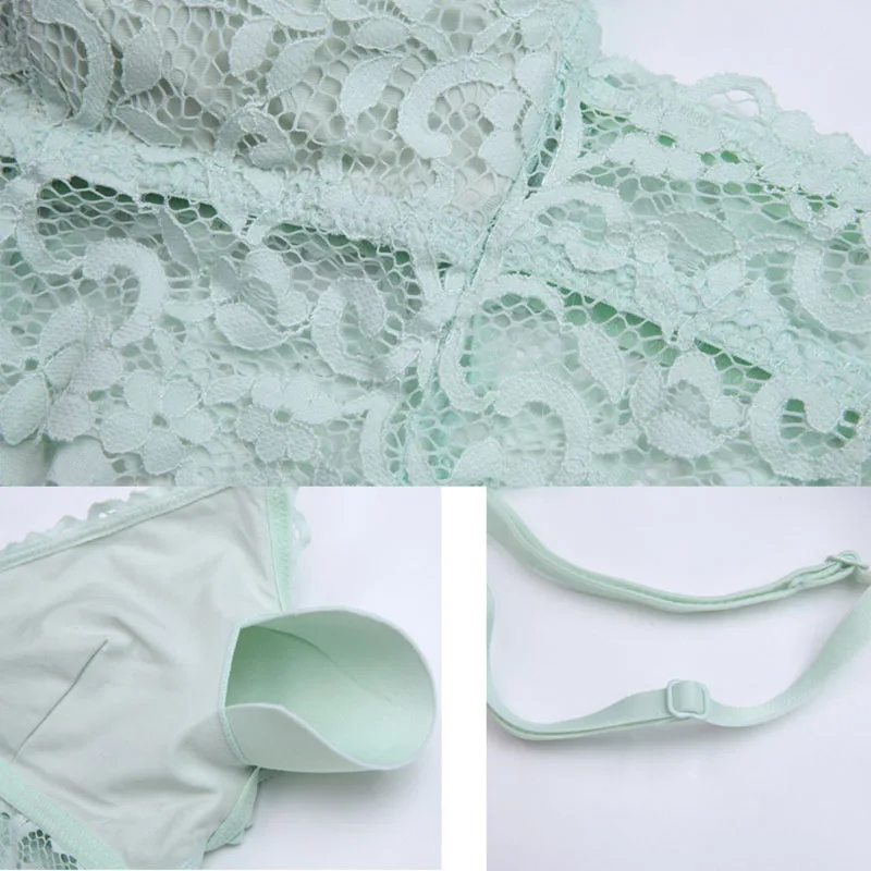 Pretty Lace Trim Wire Free Vest Back Full Cup Bralette (3)