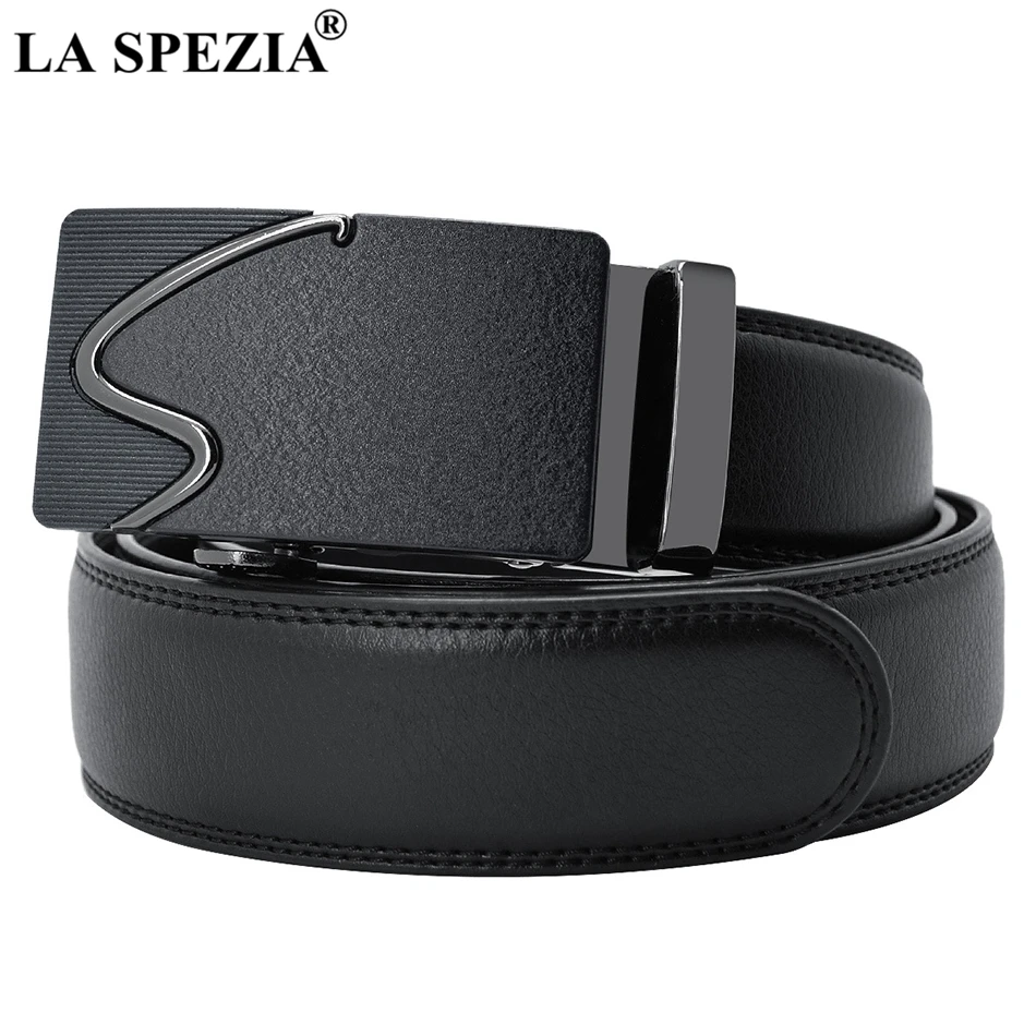 LA SPEZIA Automatic Buckle Leather Belt Mens Genuine Cow Leather Belts Male Black Formal Business Luxury Brand Men Suit Belts