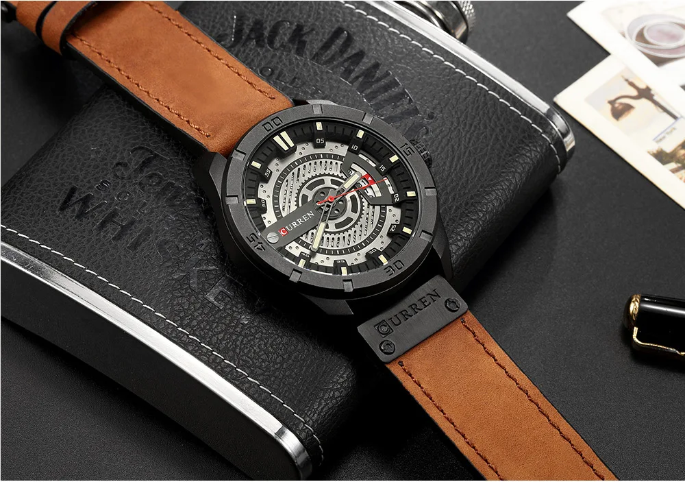 CURREN для мужчин часы Военная Униформа Спортивные кварцевые Дата человек повседневное кожа наручные часы Relogio Masculino роскошные