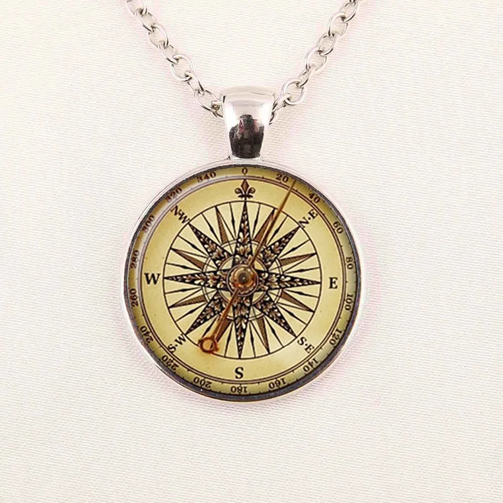 New Fashion Glass Photo Pendant Necklace Sliver Compass Pendant