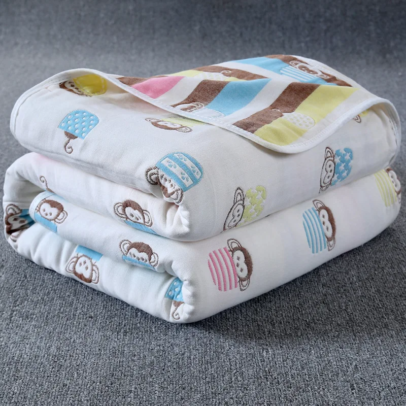 Муслиновые одеяла для детей, 6 слоев, марля, хлопок, мягкое одеяло, для новорожденных, Пеленальное полотенце, детское банное полотенце, 110*110 см - Цвет: MONKEY