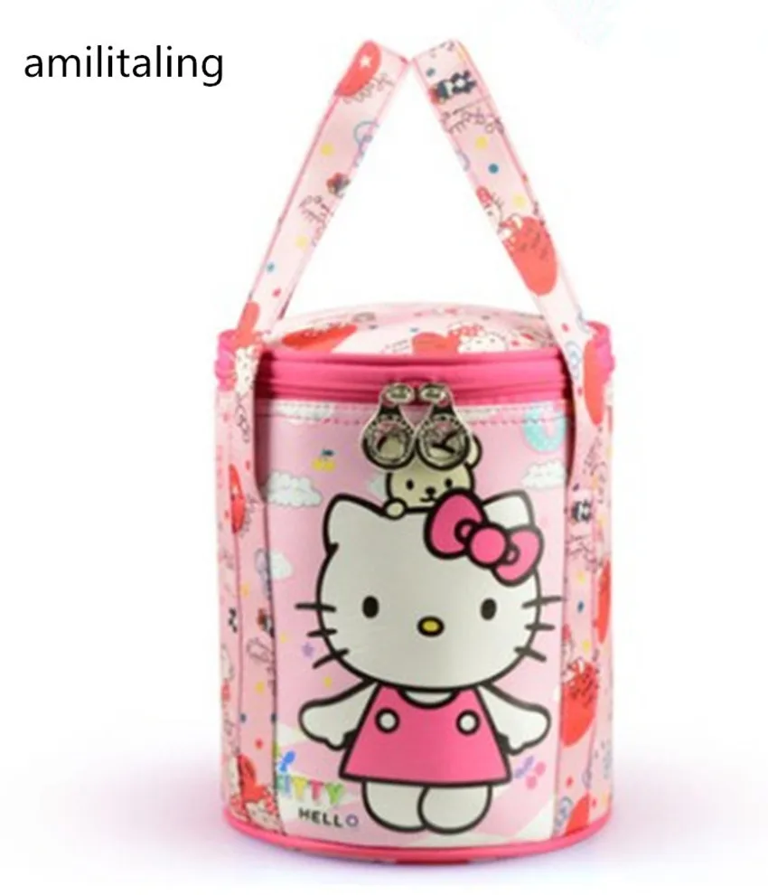 Новая Водонепроницаемая круглая сумка Hello kitty для девочек хранения макияжа