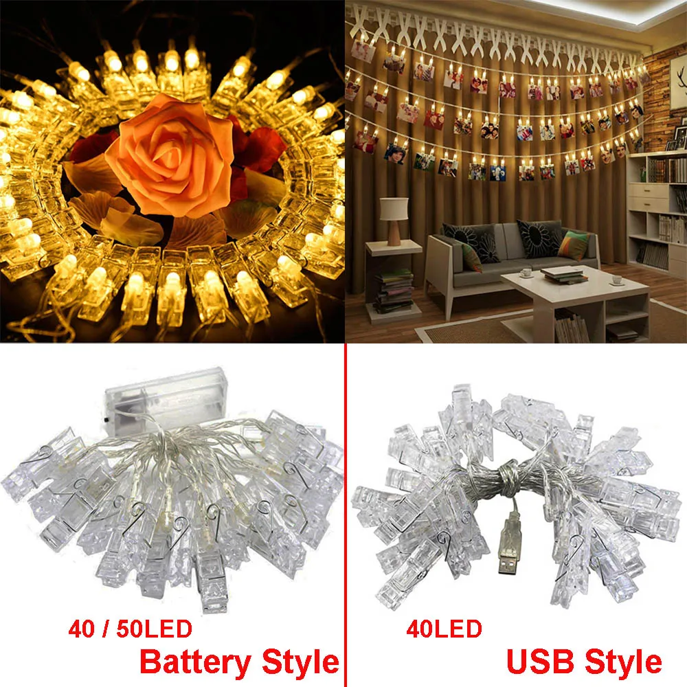 

40 / 50 LED Card LED Photo Clips String Lights Fairy String Lights Battery Operated USB Ideal Gift for Bedroom Decoration