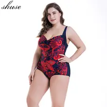 SHUSE, купальник размера плюс, женский, большой размер, купальники, женский купальник, монокини, с принтом, Одноцветный, с открытой спиной, боди, пляжная одежда
