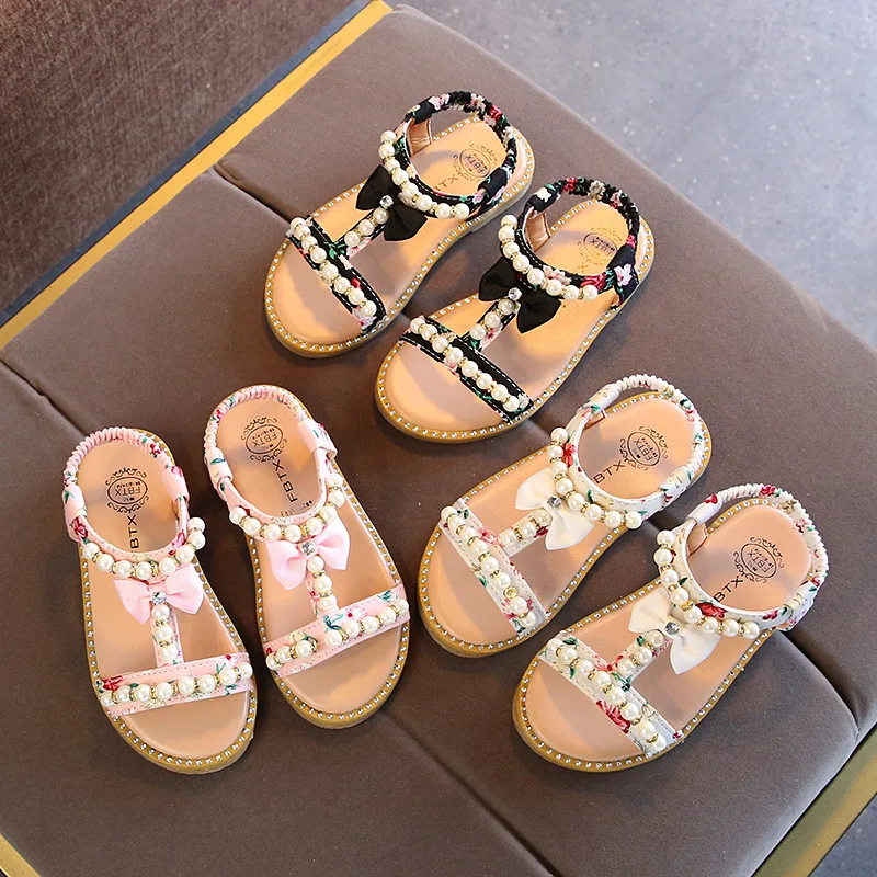 Crianças da Criança do Bebê das Meninas do Verão Sandálias para Meninas Sandálias de Praia Pérola Beading Rosa Plana Princesa 1 2 3 4 5 6 Anos Velho Novo 10 do verão pérola beading sandálias para meninas