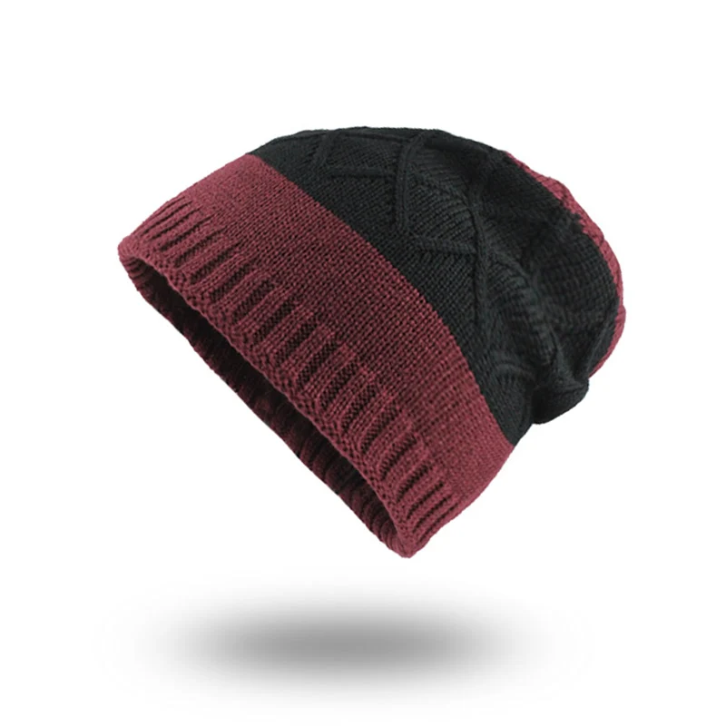 [FLB] Мужская зимняя шапка, модные вязаные черные шапки, осенняя шляпа, толстая теплая и облегающая Шапка-бини, вязаные шапки из хлопка F18037 - Цвет: Red Hat