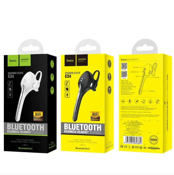 Hoco E34 Bluetooth гарнитура обтекаемая бизнес Музыка Беспроводная стерео громкой