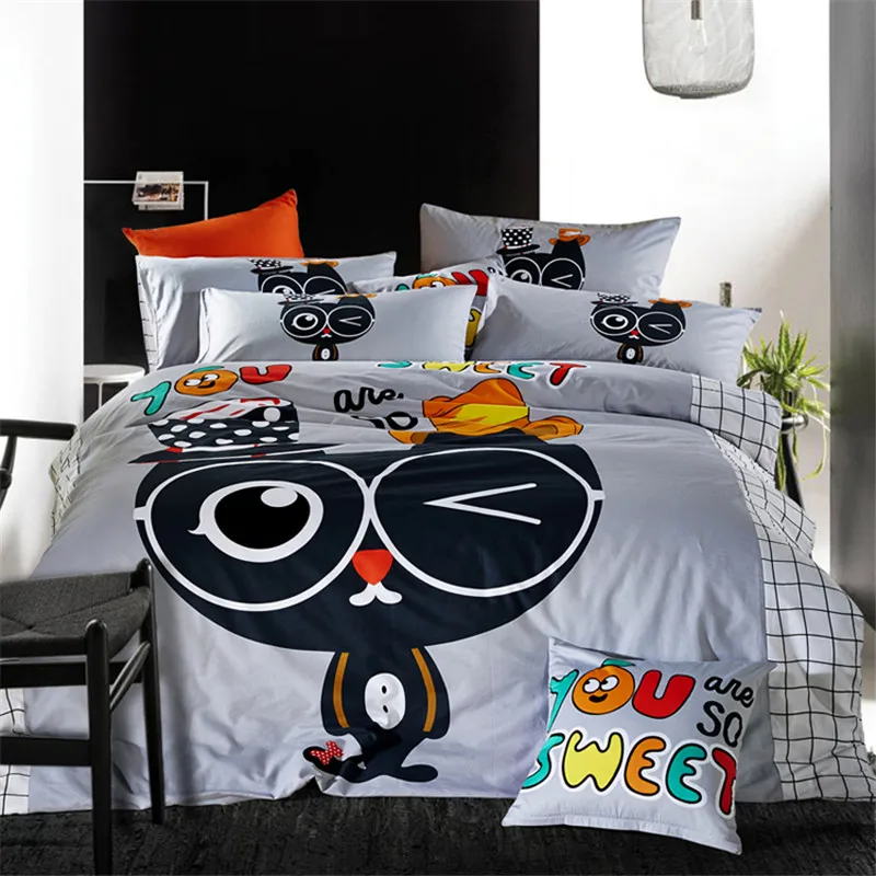

Kids cartoon reactive print 4pc bedding set panda 100% Cotton bedclothes Twin queen size Duvet/quilt covers bed sheet sets