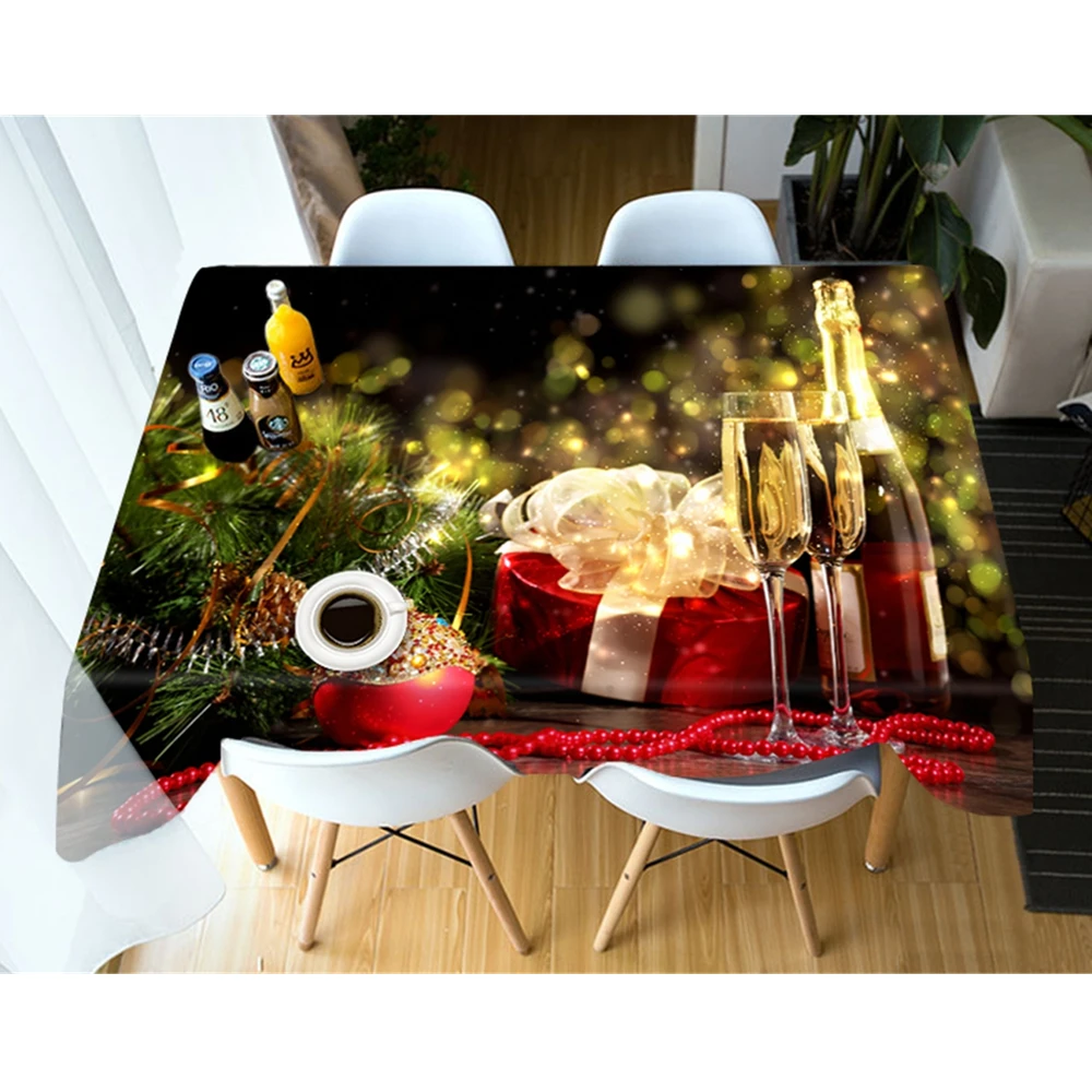 

Thicken Cotton Tablecloth 3d Pattern Champagne and Wine Dustproof Cloth Rectangular and Round Table Cloth for Christmas