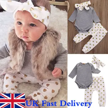 

Toddler Infantil Newborn Baby Girls Clothes Casual T-shirt Tops+Pants Leggings Headband 3pcs Outfit Set
