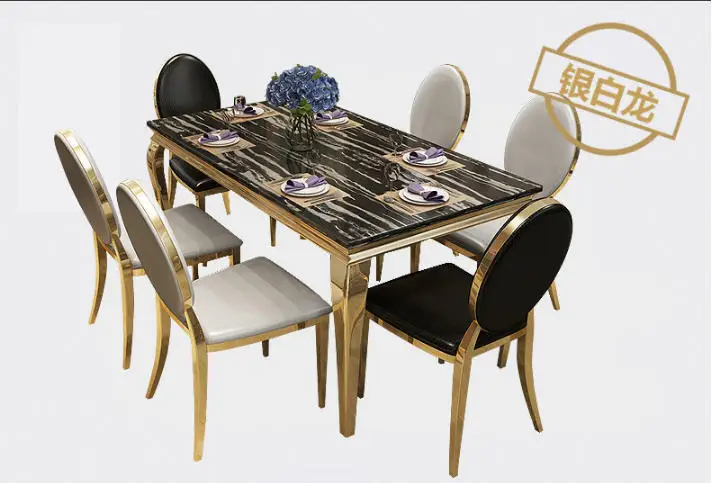 Stainless steel Dining Room Set Home Furniture minimalist modern marble dining table and 6 chairs mesa de jantar muebles comedor