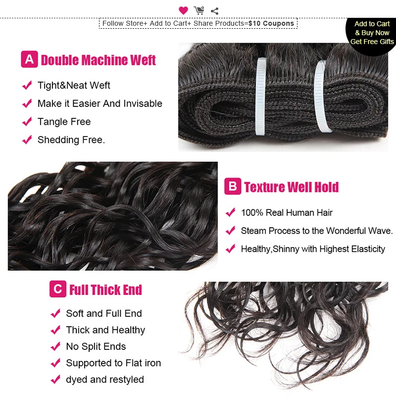 Ishow Water Wave Human Hair Bundles Brazilian Hair Weave Bundles Can Buy 3 Or 4 Bundles Hair extensions 1pc Non Remy Hair 