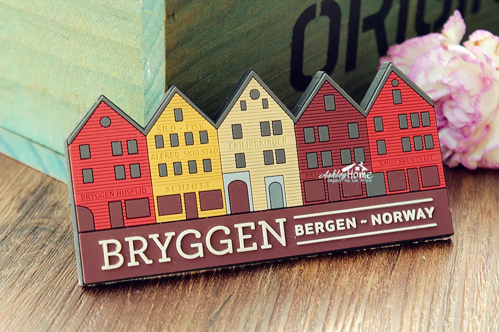 Bryggen Bergen Norway ТУРИСТИЧЕСКИЙ СУВЕНИР 3D резиновый магнит на холодильник