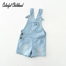 Красочные детства дети для маленьких девочек летние Повседневное свободные Джинсовые комбинезоны комбинезон шорты брюки наряды одежда