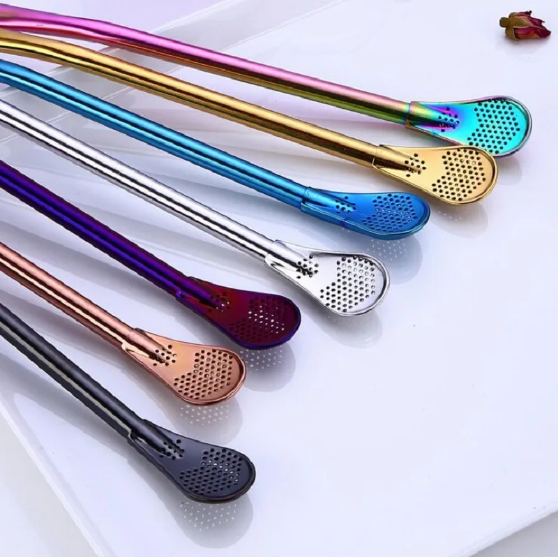 

Urijk 1pc Reusable Stainless Steel Straws Yerba Mate Tea Spoon Straw Silver Gold Metal Drink Straws Cocktail Straw Accessories