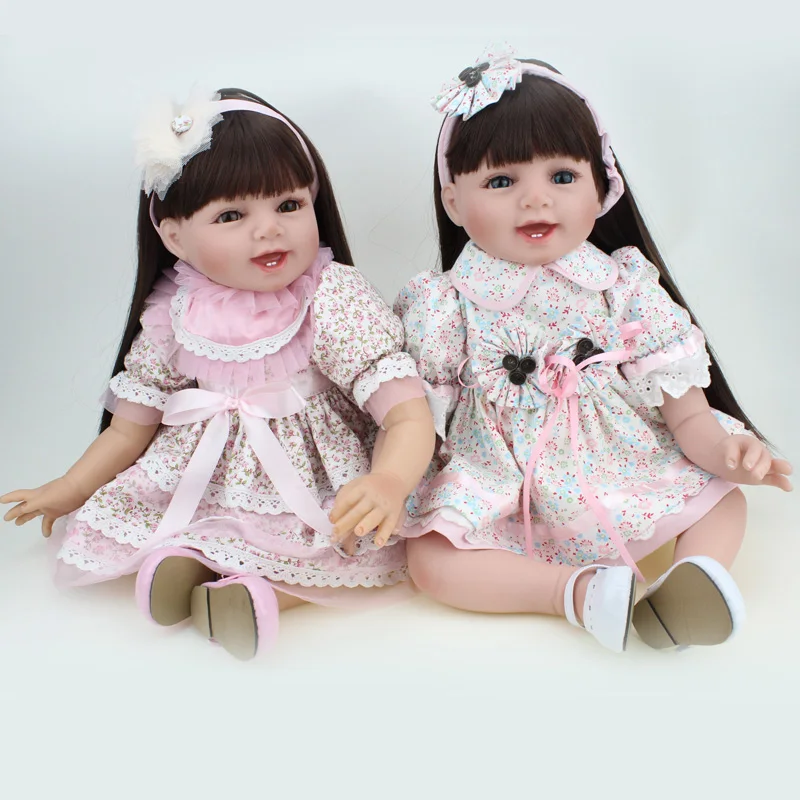 

Realistic Collectible Silicone Reborn Baby Doll Toys Long Hair  Princess Baby Doll 22inch Soft Vinyl  For Christmas Decorations