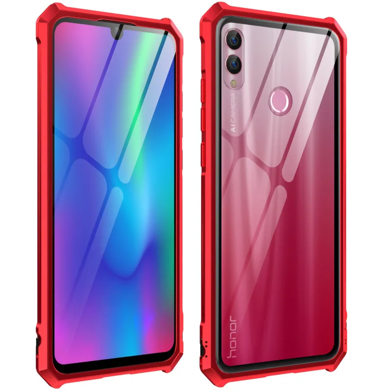 Чехол-Бампер для huawei P Smart, алюминиевая металлическая рамка, бампер с прозрачным закаленным стеклом, задняя крышка для huawei Honor 10 Lite - Цвет: red