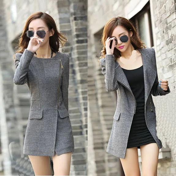 2019 Spring Autumn Fashion Women Temperament Woolen Blends Jackets Coats Casual Thin Long Sleeve Slim Jacket Solid Coat Outwear
