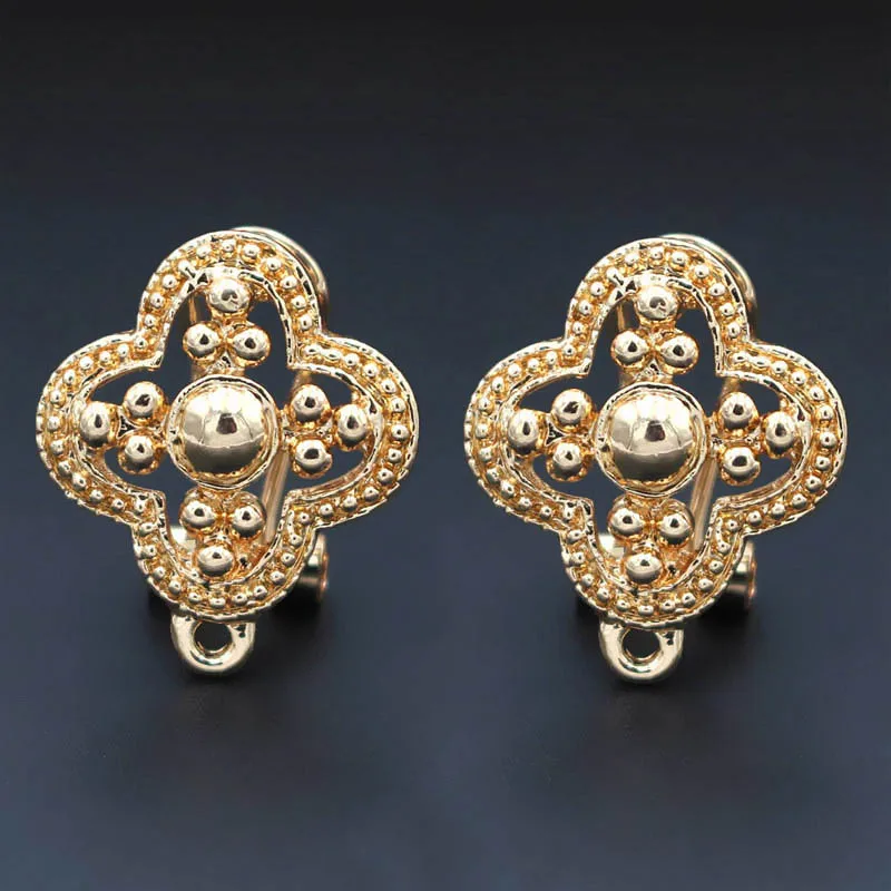 Серьги клипсы с застежкой петлей филигранные в виде четырехлистного клевера