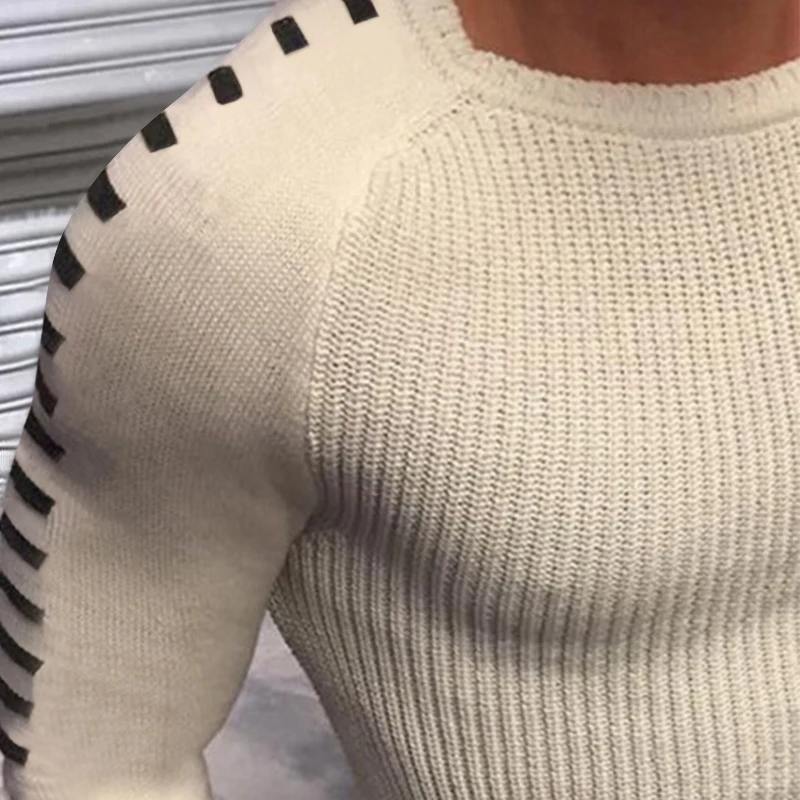 Hemiks мужской солидный Тонкий облегающий светильник Стильный вязаный пуловер Повседневный свитер - Цвет: White