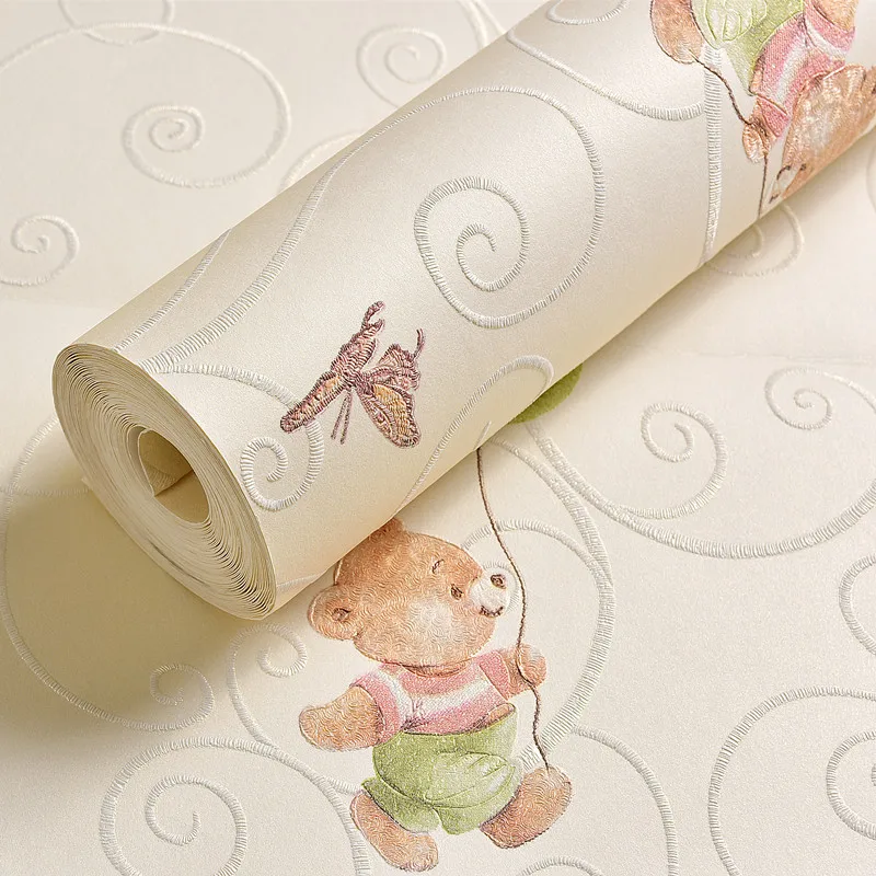 

Environmental Protection 3D Embossed Wallpaper Children's Room Girl Boy Bedroom Cartoon Bear 3D Stereo Non-Woven Wall Paper Roll