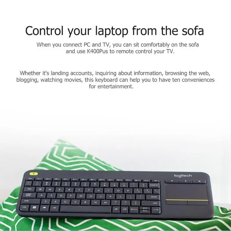 Logitech K400 плюс Беспроводной клавиатура с тачпадом Тетрадь сенсорный Панель Uniflying Tech для портативных ПК Android Smart ТВ HTPC